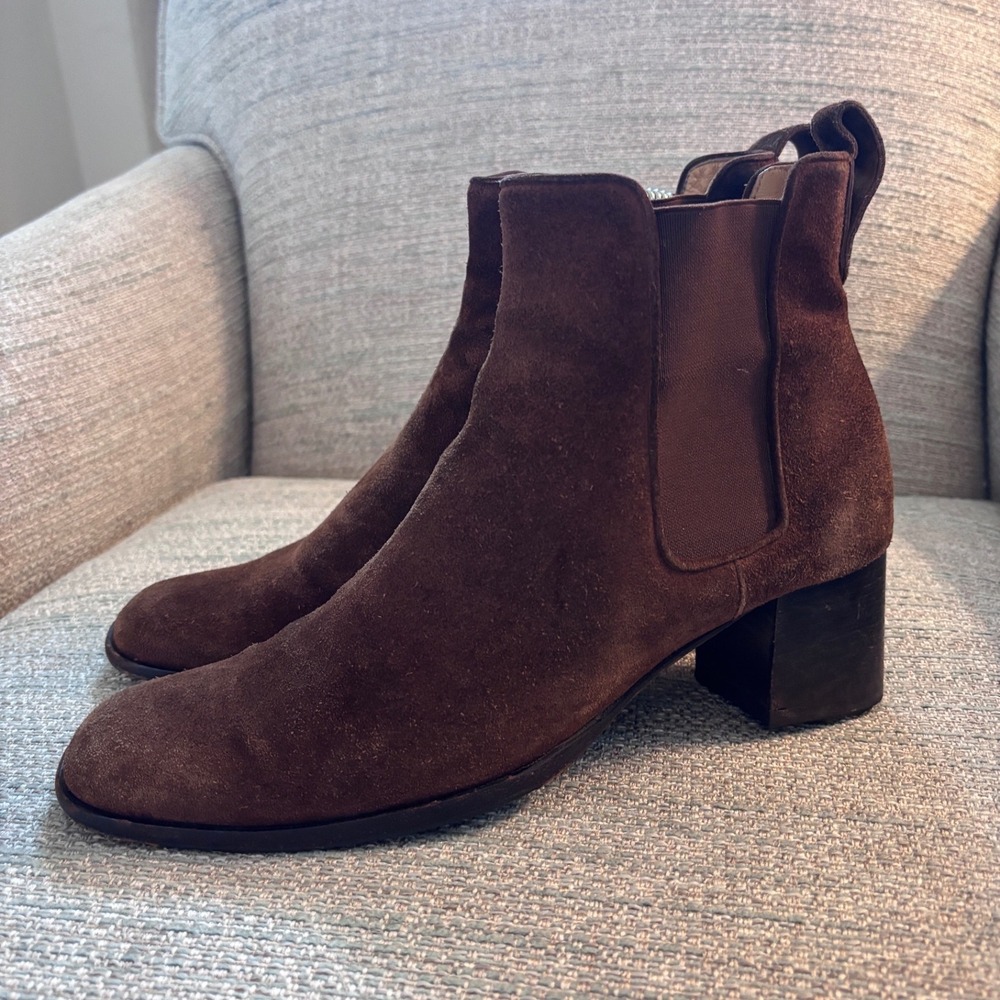 Ralph Lauren Collection Brown Suede Chelsea Ankle Boots Italy Block Womens 8.5